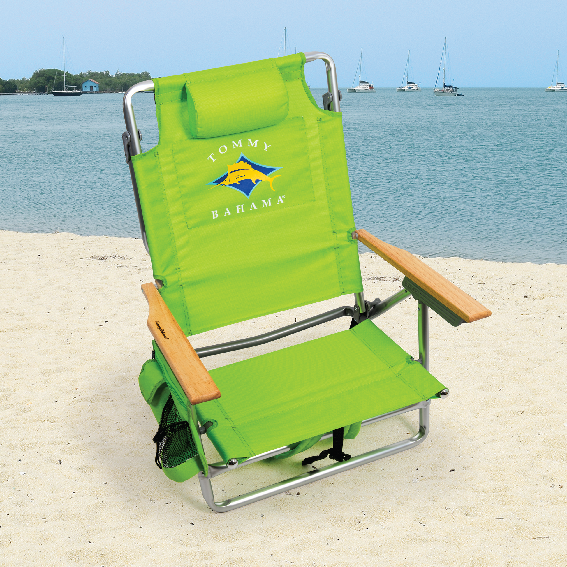 Tommy Bahama Beach Chair, Aluminum, Green Strips